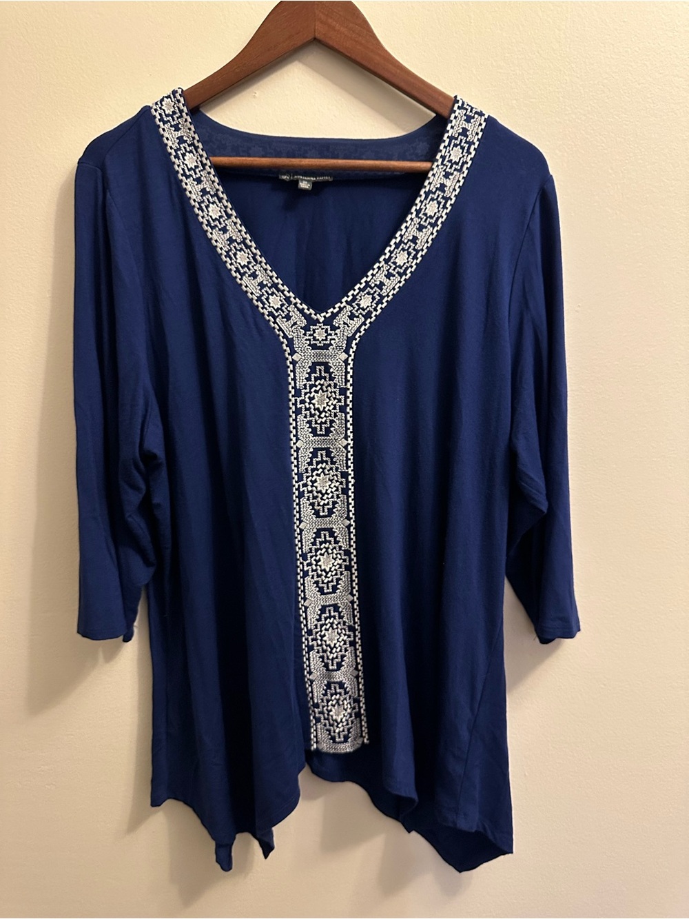 Adrianna Papell Navy Tunic with White Embroidered V-Front